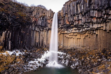Famous Svartifoss (Black Fall) waterfall in Skaftafell National Park, southeast Iceland