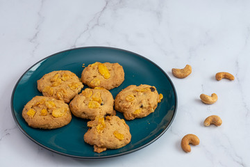 Cookies Corn flakes on marble background