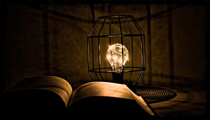 lampa, światło, książka, book, light, vintage
