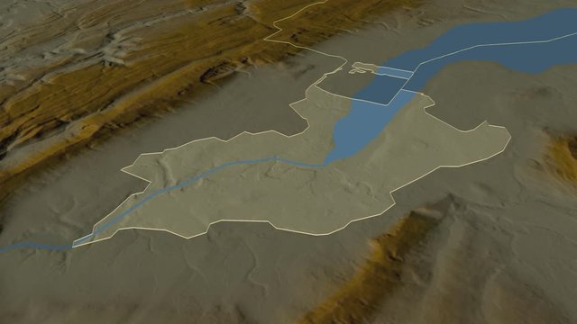 Gen&egrave;ve, canton with its capital, zoomed and extruded on the relief map of Switzerland in the conformal Stereographic projection. Animation 3D