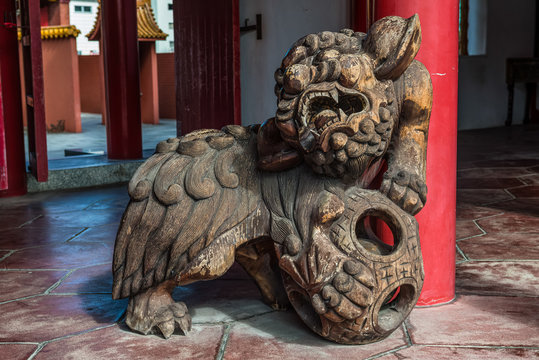 Wooden Chinese Dragon Sculpture in the Confucius Shrine, Nagasaki, Japan