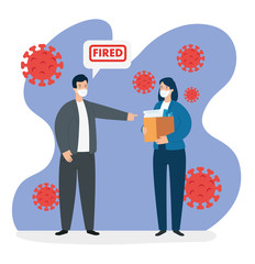 business people fired of work for covid 19 pandemic vector illustration design