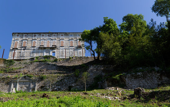 Italy, Polcenigo Castle dominates the ancient town from above
