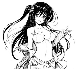 Naklejka premium Cute long haired anime girl showing V sign