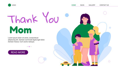 Mother with children in web banner for Mothers day cartoon vector illustration.