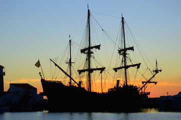 silhouette of a sailing ship
