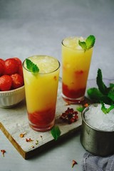 Homemade Tequila  watermelon Sunrise Margarita Cocktail, selective focus