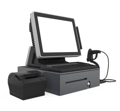 Point Of Sale System with Blank Screen Monitor Isolated