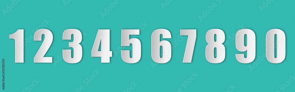 Fototapete vector set of numbers in paper style with a realistic shadow on the green background