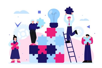 Business team joint work and cooperation with people, flat vector illustration.
