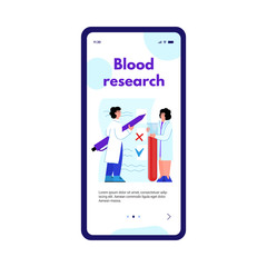 Blood research and hematology analysis online app cartoon vector illustration.