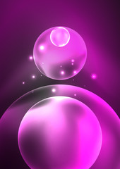 Glowing neon shiny transparent bubbles, glass circles or bio cell concept. Techno futuristic vector abstract background For Wallpaper, Banner, Background, Card, Book Illustration, landing page