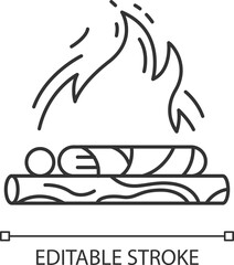 Hindu funeral ceremony pixel perfect linear icon.Indian customs. Antyesti ritual. Body cremation. Thin line customizable illustration. Contour symbol. Vector isolated outline drawing. Editable stroke