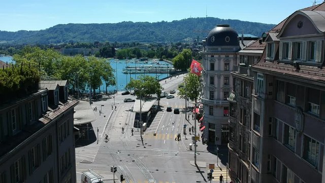 Rämistrasse Zürich with view of Bellvue and lake Zurich