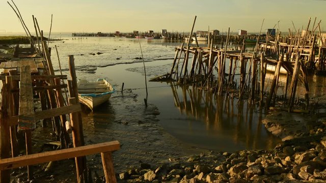 Tipical Carrasqueira pier in river Sado in Alentejo Portugal 