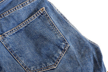 Fototapeta premium Denim texture on a white background. Clothes. Jeans. Suitable for backgrounds and mockups