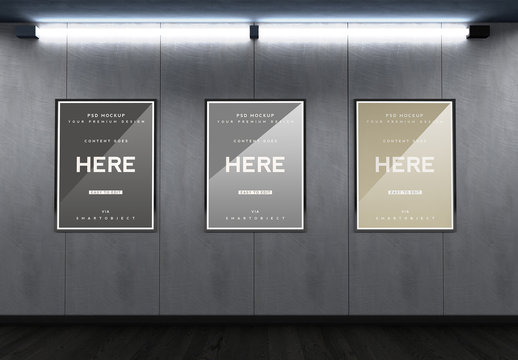 3 Subway Outdoor Frames with Neon Light Mockup