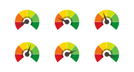 Set of speedometer with low or hard. Easy Normal Hard. Panorama set. Vector illustration