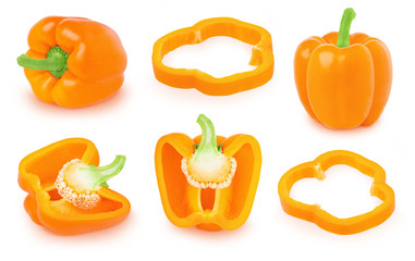 Set of orange Bell peppers isolated on a white background.