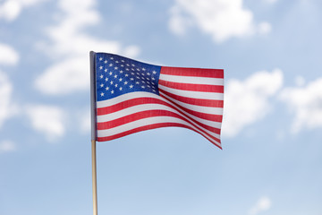 American Flag Against blue sky. Independence day concept
