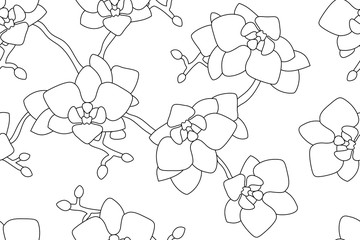 Black and white orchid seamless background. Vector illustration. © Nataly-Nete