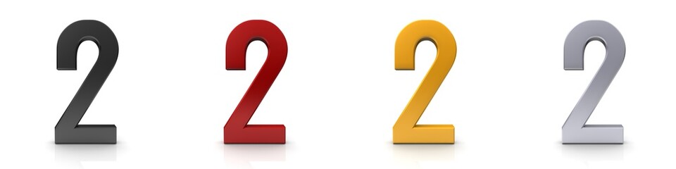 2 two numbers 3d numerals black red gold silver sign