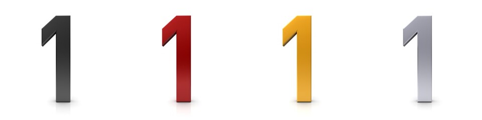 1 one numbers 3d numerals black red gold silver sign