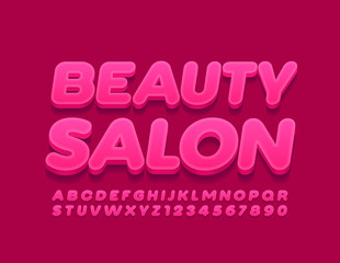 Vector stylish logo Beauty Salon. Pink 3D Font. Creative Alphabet Letters and Numbers.
