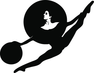 Black and white logo of ballerina acrobat with ball