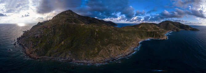 Panoramic view of Mani region. Wide aerial panorama Cape Matapan or Tainaron the Southest part of...
