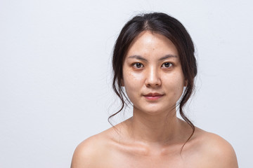 Portrait of women before facial face care, Asian young girl face skin treatment. Fresh skin, No...