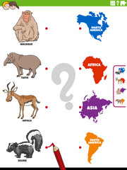 match animal species and continents educational task