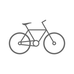 Mountain bike line icon. Cycling and commuting concept. Outdoor activity. Urban transportation. Sustainable healthy lifestyle. Gray bicycle on white background. Vector illustration, flat, clip art. 