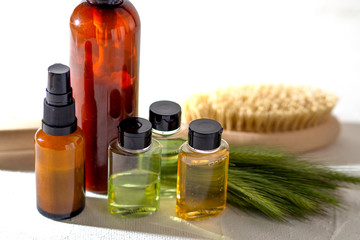 Cosmetic bottle containers on white background. Natural organic product