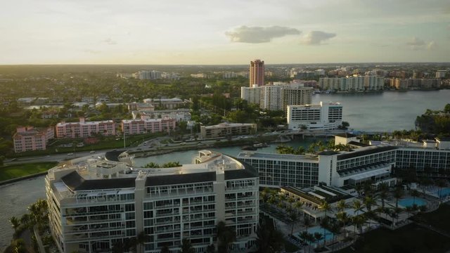 Florida Coastline Aerial Pulling Back Revealing Boca Raton at Sunset