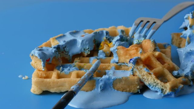 Sweet waffles. Pop art design, creative artificial food concept.