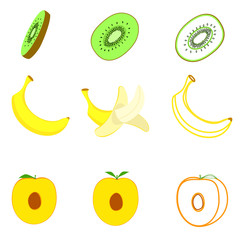 Flat fruits isolated. Food icon set on white background. Fresh natural banana. Sweet fruit.