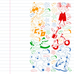 Children online education. Kindergarten vector pattern with toys.