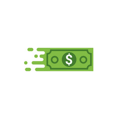 Fast send money transfer funds payment vector icon. Flying dollar money send logo