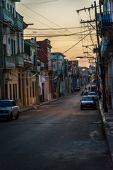 Street at night in residential Havana Centro district, Havana, Cuba