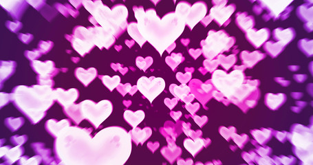 Background of hearts, vibrant colors, pink and purple. Concept of modern lovers day, marriage, mothers and fathers day or valentines. 