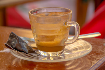 An empty Cortado glass in Spain