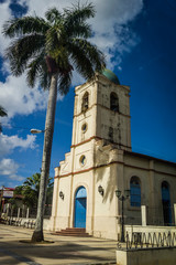Fototapeta na wymiar Church Iglesia del Sagrado Corazon de Jesus at main square, Vinales, Cuba