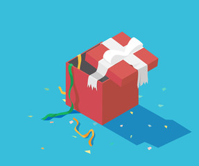 gift box with ribbon, isometric flat 3d