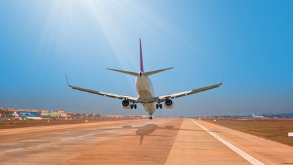 Passenger airplane landing to airport