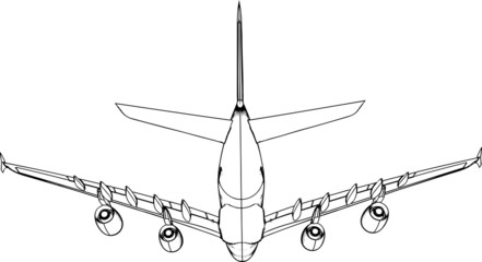 Commercial passenger plane back side vector.