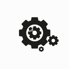 Vector design illustration of a broken gear wheel. Broken gear wheel icon symbol illustration.