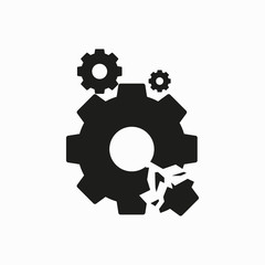 Vector design illustration of a broken gear wheel. Broken gear wheel icon symbol illustration.