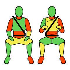 Template figure man sitting in a car driver and passenger. Crash test. Sign. View in front. Illustration