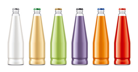 Set of Glasses Bottles. Non-transparent Juice, Dairy Drinks version. 